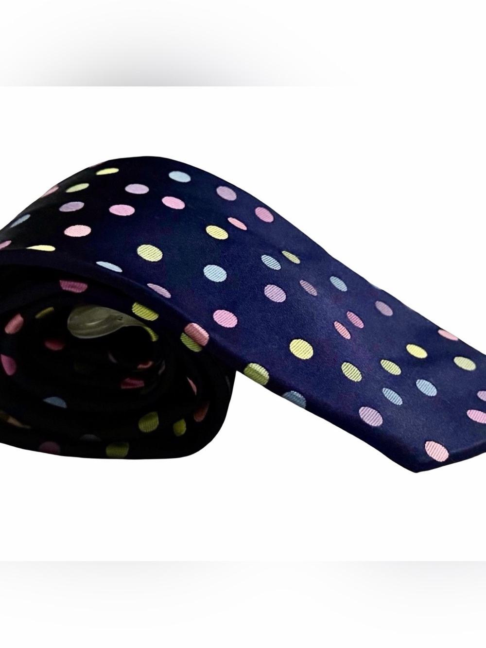 Ted Baker London 100% Silk Tie Navy Multicolor Polka Dot Hand Tailored USA - Picture 4 of 4